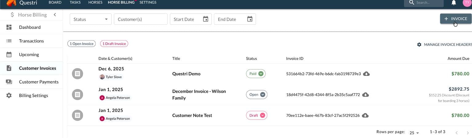 Invoice dashboard showing Paid status badges