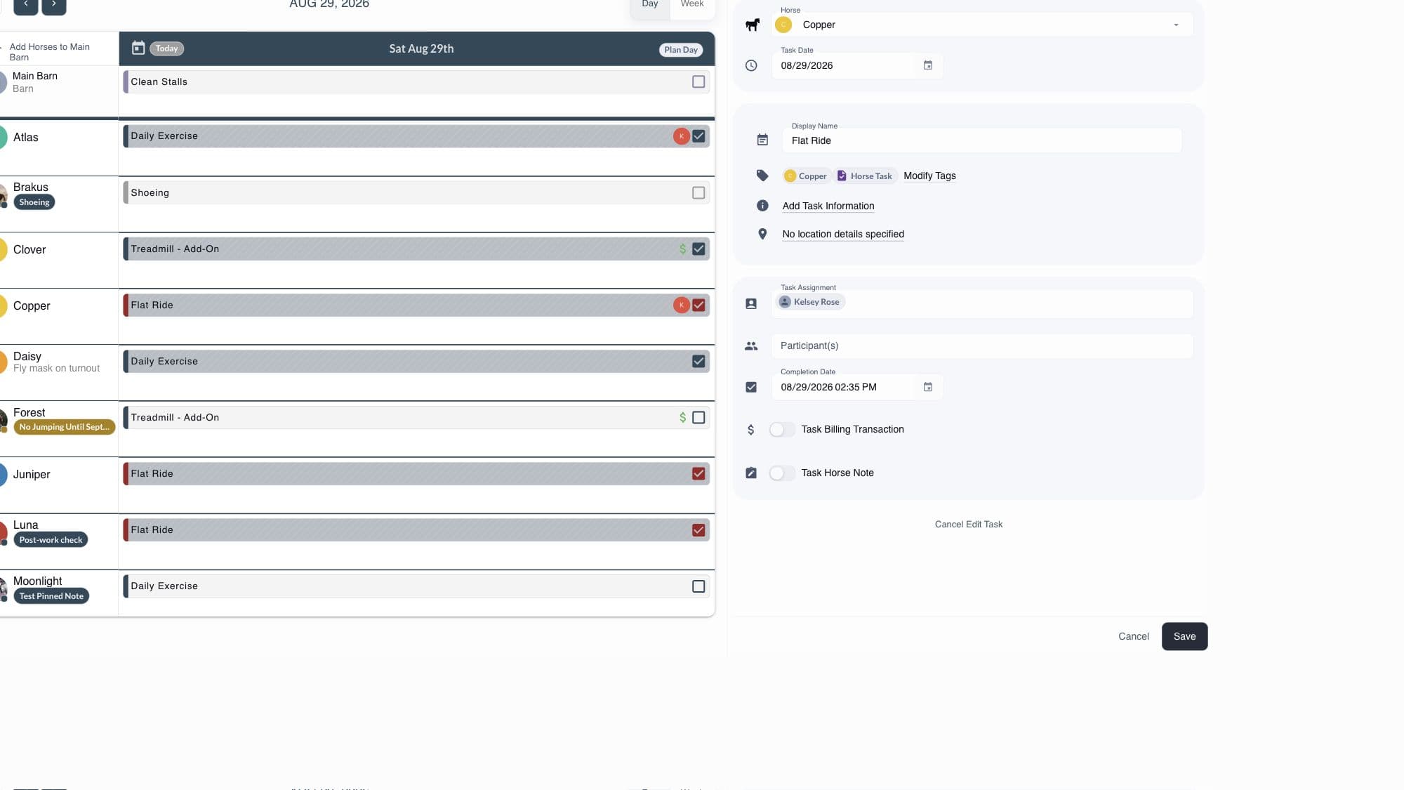 Questri task form with scheduling and staff assignment controls