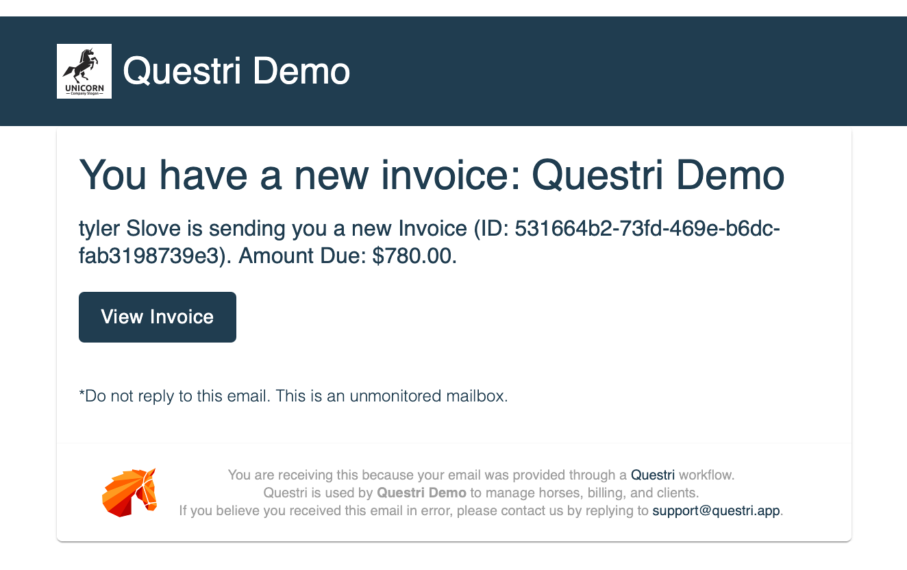 Example of a branded email notification from Questri
